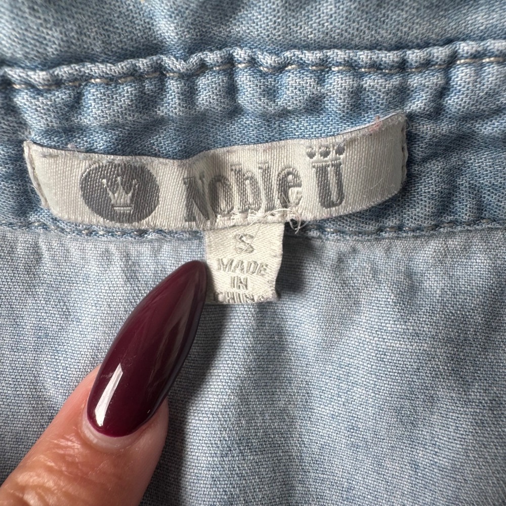 Y2K Frayed Sleeveless Denim Button Down Top Sz S Noble U Grunge Indie Festival - Picture 3 of 3